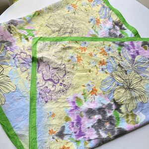 Pastel Floral Crinkle Texture Oblong Scarf with Lime Border – 22"x69"